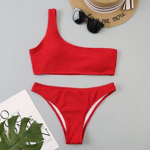 Bikini One Shoulder 2 delig - Rood Wavy - Bikini Set - Zomer 2022 - Maat M