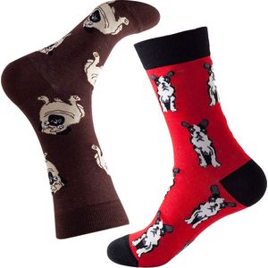 Sokken - 2 paar - Honden - Hondensokken - Bruin - Rood - Maat 37-44