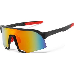 Fietsbril - Sportbril - Racefiets - Mountainbike - MTB - Zonnebril - UV bescherming - Zwart - Goud Rood Spiegel