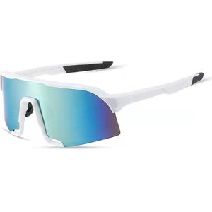 Fietsbril - Sportbril - Racefiets - Mountainbike - MTB - Zonnebril - UV bescherming - Wit - Goud Blauw Spiegel