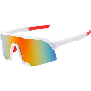 Fietsbril - Sportbril - Racefiets - Mountainbike - MTB - Zonnebril - UV bescherming - Wit - Goud Rood Spiegel