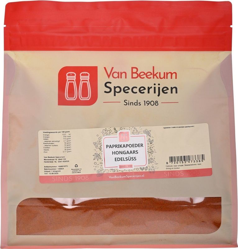 Van Beekum Specerijen - Paprikapoeder Zoet - 1 KG - Hersluitbare Stazak