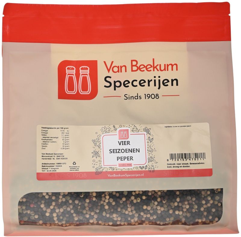 Van Beekum Specerijen - Vier Seizoenen Peper - 1 Kilo - Hersluitbare Stazak