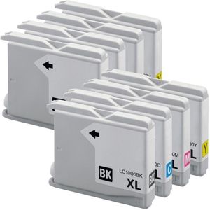 Geschikt voor Brother LC1000 / LC-1000 XL Inkt cartridges - Multipack 8 Inktpatronen - Geschikt voor DCP-130C - DCP-350C - DCP-357C - MFC-235C - MFC-240C - MFC-465CN - MFC-5460CN - Fax 1355