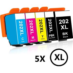 Geschikt voor Epson 202 / 202XL inktcartridges - Multipack 5 Inktpatronen - Geschikt voor Epson Expression Premium XP6000 - XP6005 - XP6100 - XP6105