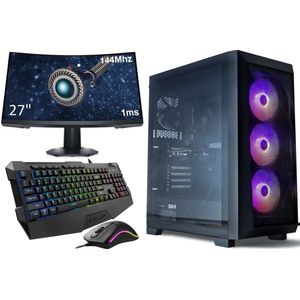 144Hz GeForce RTX3050 Gaming PC Setup Compleet met 27"" Curved Gaming Monitor, -Toetsenbord en -Muis - i5 11400 - 16GB RAM - 1TB M2.0 SSD - WIFI