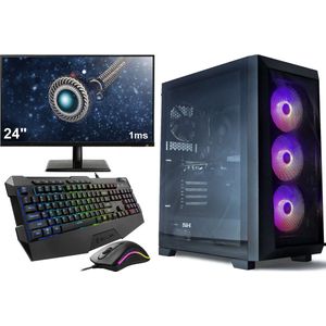Complete Futureproof Game PC Setup met 24"" Gaming Monitor, -Toetsenbord en -Muis - AMD Ryzen 5 5600G RGB / MAX UPGRADABLE) - RX Vega 7 - 16GB RAM - 1TB SSD (NVMe) - WIFI