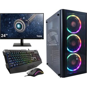 Complete Ryzen 5 Budget Game PC Setup met 24"" Gaming Monitor, -Toetsenbord en -Muis - 240GB SSD - 8GB (2x 4GB) RAM - WIFI - Win11 PRO
