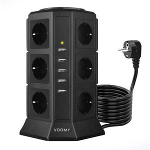 Voomy XL Stekkerdoos met Schakelaar - 5 USB Laders - 12 Stopcontacten