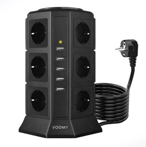 Voomy XL Stekkerdoos met Schakelaar - 5 USB Laders - 12 Stopcontacten