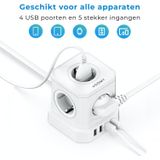 Cube Stekkerdoos 4 USB-A & 5 EU - Wit