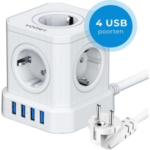 Cube Stekkerdoos 4 USB-A & 5 EU - Wit