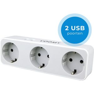Voomy Verdeelstekker 3 Voudig - 2 USB Poorten - Verloopstekker - Stopcontact Splitter - USB Stekker - Wit