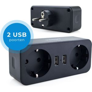 Voomy Verdeelstekker - 2-Voudig Stopcontact Splitter - 2 USB Poorten - Zwart