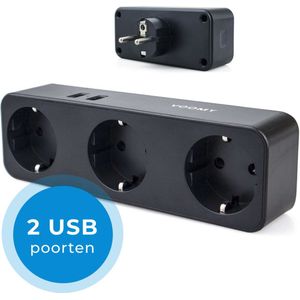 Voomy Verdeelstekker - 3-Voudig Stopcontact Splitter - 2 USB Poorten - Zwart