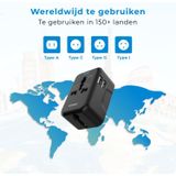 Voomy Universele Reisstekker - Wereldstekker voor 150+ landen - 1 USB C poort, 1 USB A Poort & 1 Stekker Ingang - Travel Adapter: Amerika (USA), Engeland (UK), Australië, Zuid Amerika, Afrika, Italië, Thailand - Zwart
