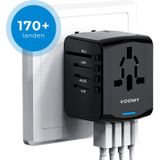 Voomy Reisstekker 170+ landen - Universele Wereldstekker - 1 USB-C & 3 USB-A - Reisadapter Wereld Amerika (USA), Engeland (UK), Australië, Zuid Amerika, Afrika, Italië, Thailand - zwart