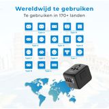 Voomy Travel Y20 - Reisstekker Wereld - 170+ Landen - 4 USB Poorten - Wereldstekker Universeel - Zwart