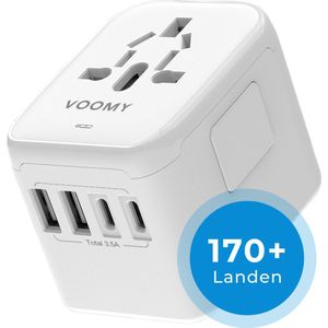 Voomy Wereldstekker Universeel - 170+ Landen Reisstekker - 2 USB-C & 2 USB-A - Wit