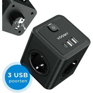 Voomy Cube 20W Verdeelstekker - USB-C Snellader - Stopcontact Splitter - USB-C + USB-A - Stekkerdoos Powercube - Zwart