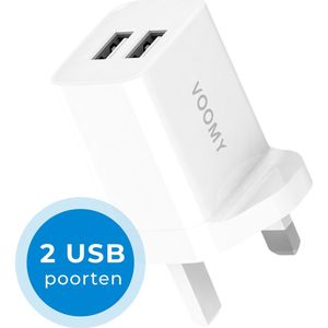 Voomy Reisstekker Engeland/UK - 2 USB poorten - Wereldstekker Type G - Reisadapter - Wit