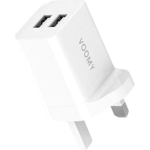 Voomy Reisstekker Engeland/UK - 2 USB poorten - Wereldstekker Type G - Reisadapter - Wit
