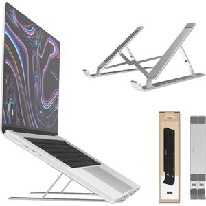 Voomy ECO Laptop Standaard - Verstelbaar & Opvouwbaar - 9 tot 17 inch - Recycled Aluminium - Ergonomische Stand - Voor Laptop, Macbook, Tablet, Lenovo, iPad - Zilver