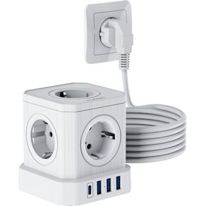 Voomy Power Cube S6 - Stekkerdoos - 5 Meter - 1 USB-C & 3 USB-A 4000W Wit