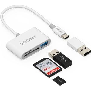 Voomy - 3 in 1 - Kaartlezer - Wit - Geschikt voor SD / Micro SD / TF
