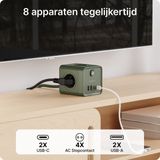 Voomy - Power Cube S7 - Stekkerdoos - Groen - 4 Stopcontacten - 2 USB-C - 2 Meter