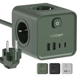 Voomy - Power Cube S7 - Stekkerdoos - Groen - 4 Stopcontacten - 2 USB-C - 2 Meter