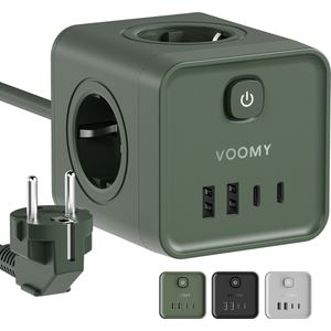 Voomy - Power Cube S7 - Stekkerdoos - Groen - 4 Stopcontacten - 2 USB-C - 2 Meter