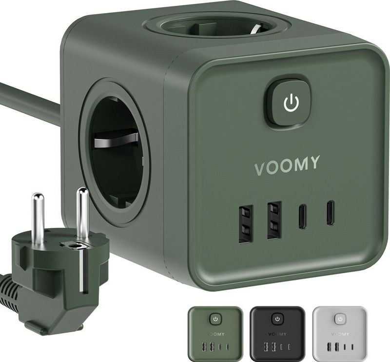 Voomy - Power Cube S7 - Stekkerdoos - Groen - 4 Stopcontacten - 2 USB-C - 2 Meter