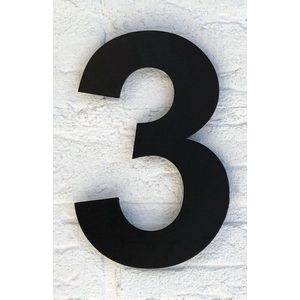 Promessa-Design - Huisnummer 3 Zwart RVS - Groot 25 cm - Arial RVS mat zwart - 2 mm vlak XXL - Type RVS/25/Zwart/Arial.