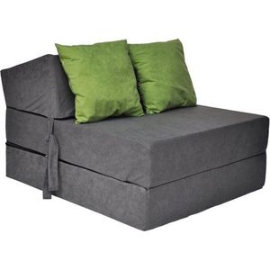 Luxe logeermatras - grijs - opvouwbaar matras - 200 x 70 x 15 - met groene kussens