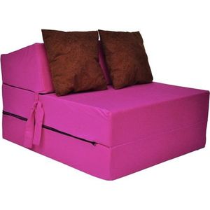 Luxe logeermatras - roze - opvouwbaar - 200 x 70 x 15 - met bruine kussens