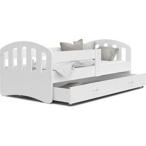 Kinderbed | Houten bed | 200x90cm| met lattenbodem | met uitschuiflade | wit | met matras