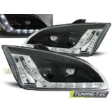 Koplampen - Ford Focus II - Zwart - Projectorkoplampen met LED-parkeerlicht