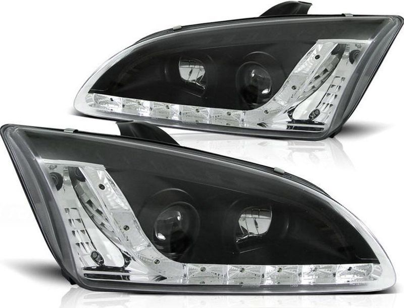 Koplampen - Ford Focus II - Zwart - Projectorkoplampen met LED-parkeerlicht