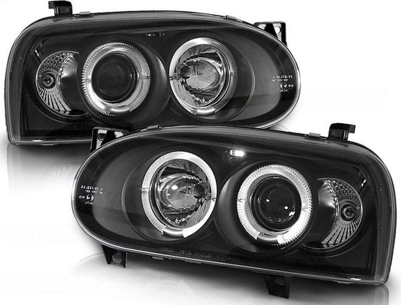 Koplampen dual halo rims VW GOLF 3 09 91-08 97 ANGEL EYES ZWART