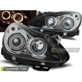 Koplampen - Opel Corsa D 04.2006-2011 - angel eyes - dual halo rims - zwart