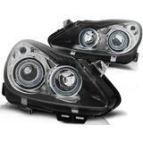 Koplampen - Opel Corsa D 04.2006-2011 - angel eyes - dual halo rims - zwart