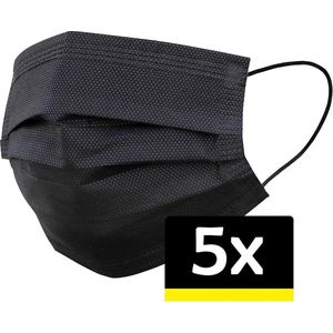 Mondkapje Zwart Wegwerp - Mondmasker Wegwerp - Mondkapje Wegwerp Zwart - Mondkapjes Wegwerp Zwart - 5 Stuks