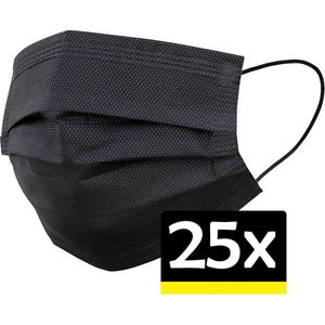 Mondkapje Zwart Wegwerp - Mondmasker Wegwerp - Mondkapje Wegwerp Zwart - Mondkapjes Wegwerp Zwart - 25 Stuks