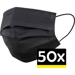 Mondkapje Zwart Wegwerp - Mondmasker Wegwerp - Mondkapje Wegwerp Zwart - Mondkapjes Wegwerp Zwart- 50 Stuks