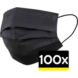 Mondkapje Zwart Wegwerp - Mondmasker Wegwerp - Mondkapje Wegwerp Zwart - Mondkapjes Wegwerp Zwart- 100 Stuks