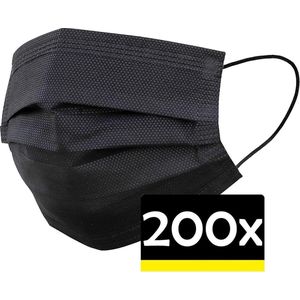 Mondkapje Zwart Wegwerp - Mondmasker Wegwerp - Mondkapje Wegwerp Zwart - Mondkapjes Wegwerp Zwart - 200 Stuks