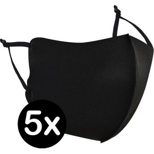 Mondkapje Wasbaar Verstelbaar Zwart Mondmasker Wasbaar Mondkapje Verstelbare Wasbare Mondkapjes Niet Medisch Elastisch Universeel - 5 PACK.