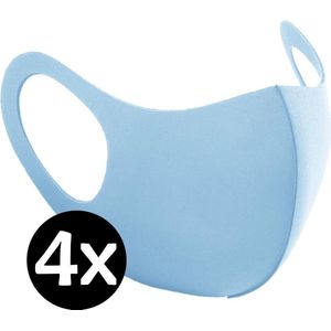 Mondkapje Wasbaar Blauw Mondmasker Wasbaar Mondkapje Wasbare Mondkapjes Niet Medisch Elastisch Universeel - 4 PACK