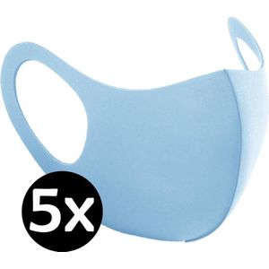 Mondkapje Wasbaar Blauw Mondmasker Wasbaar Mondkapje Wasbare Mondkapjes Niet Medisch Elastisch Universeel - 5 PACK